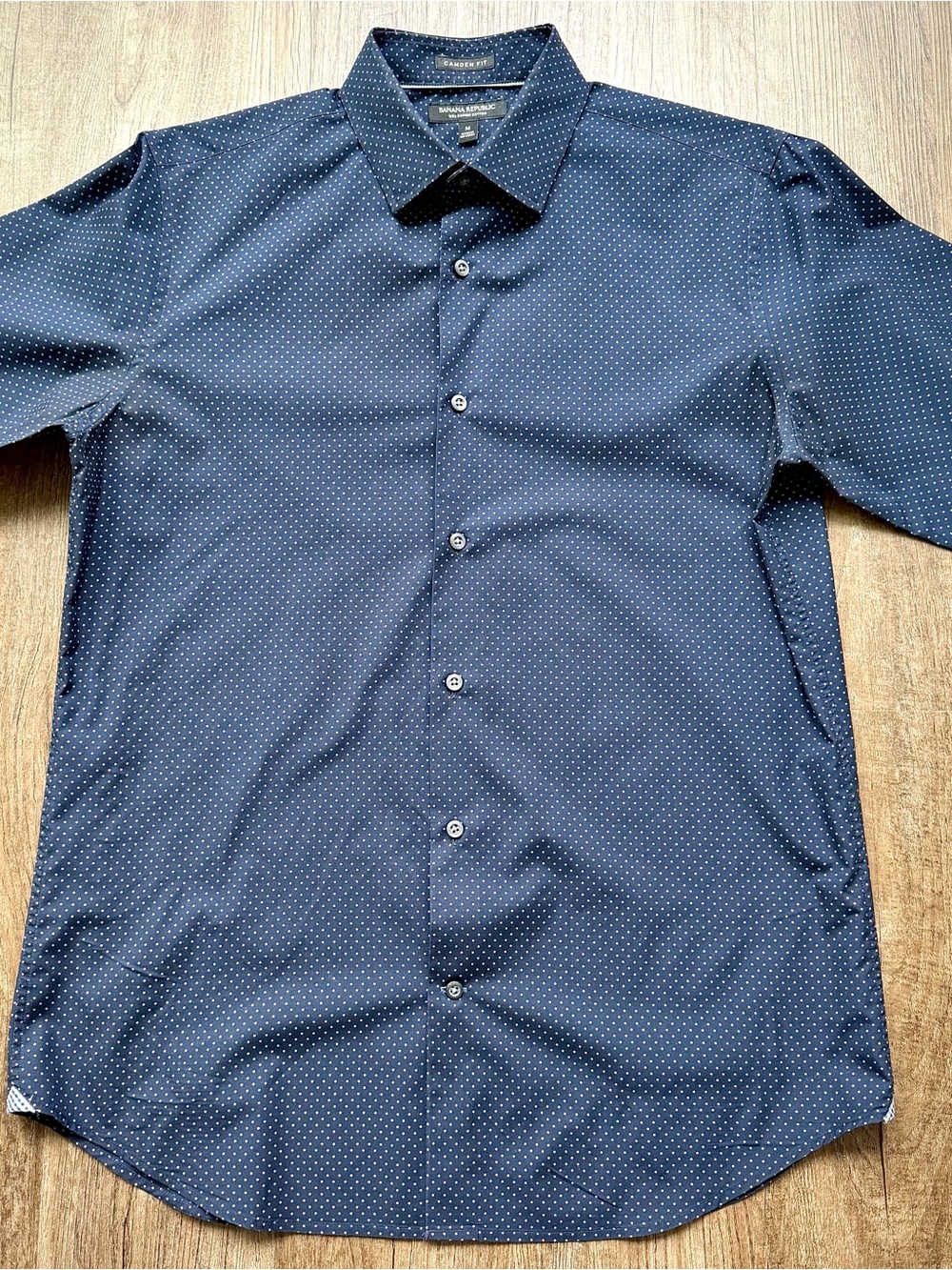 Banana Republic Camden Fit 120s Supima Cotton Navy Micro Dot Shirt Medium